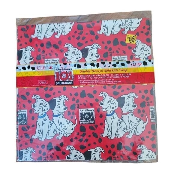 Vintage Disney 101 Dalmatians Gift Wrap Gibson Cleo Wrapping Paper NOS - Picture 1 of 2